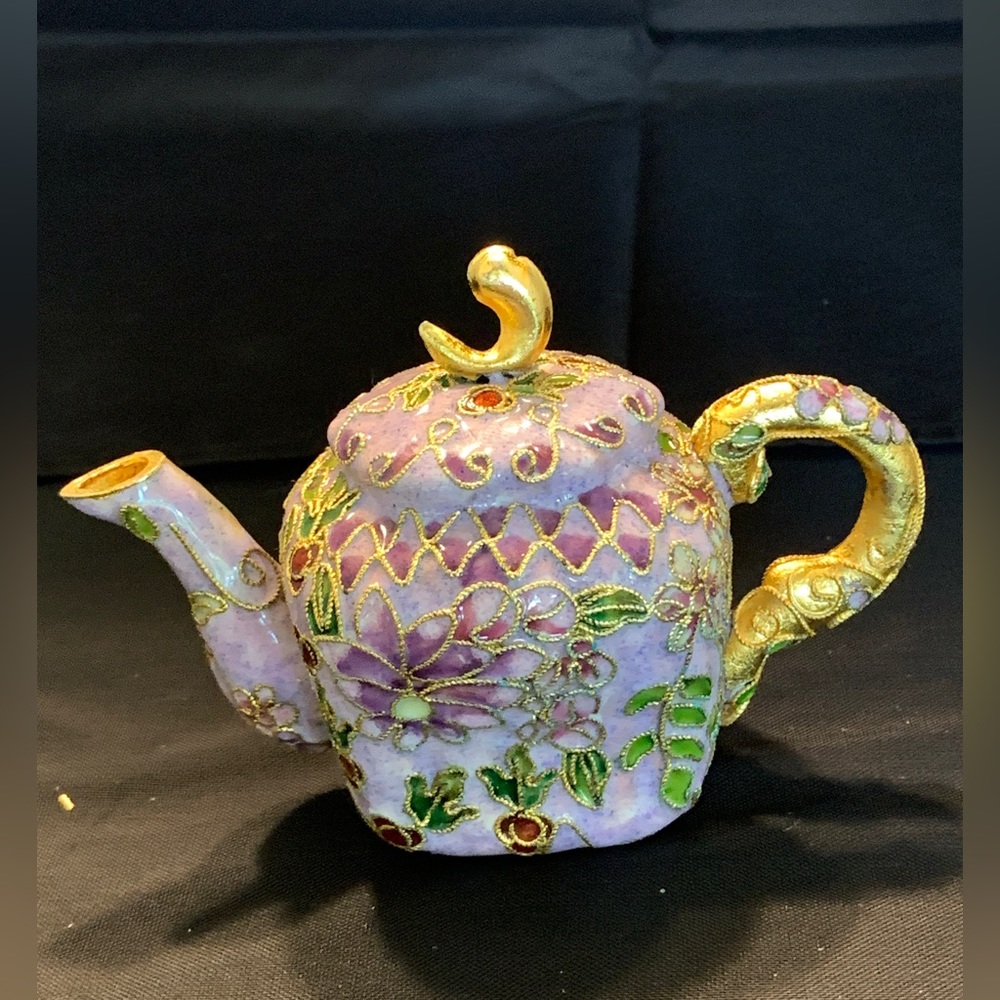 VTG. Cloisonné Floral Lavender Teapot Ornament/Decoration